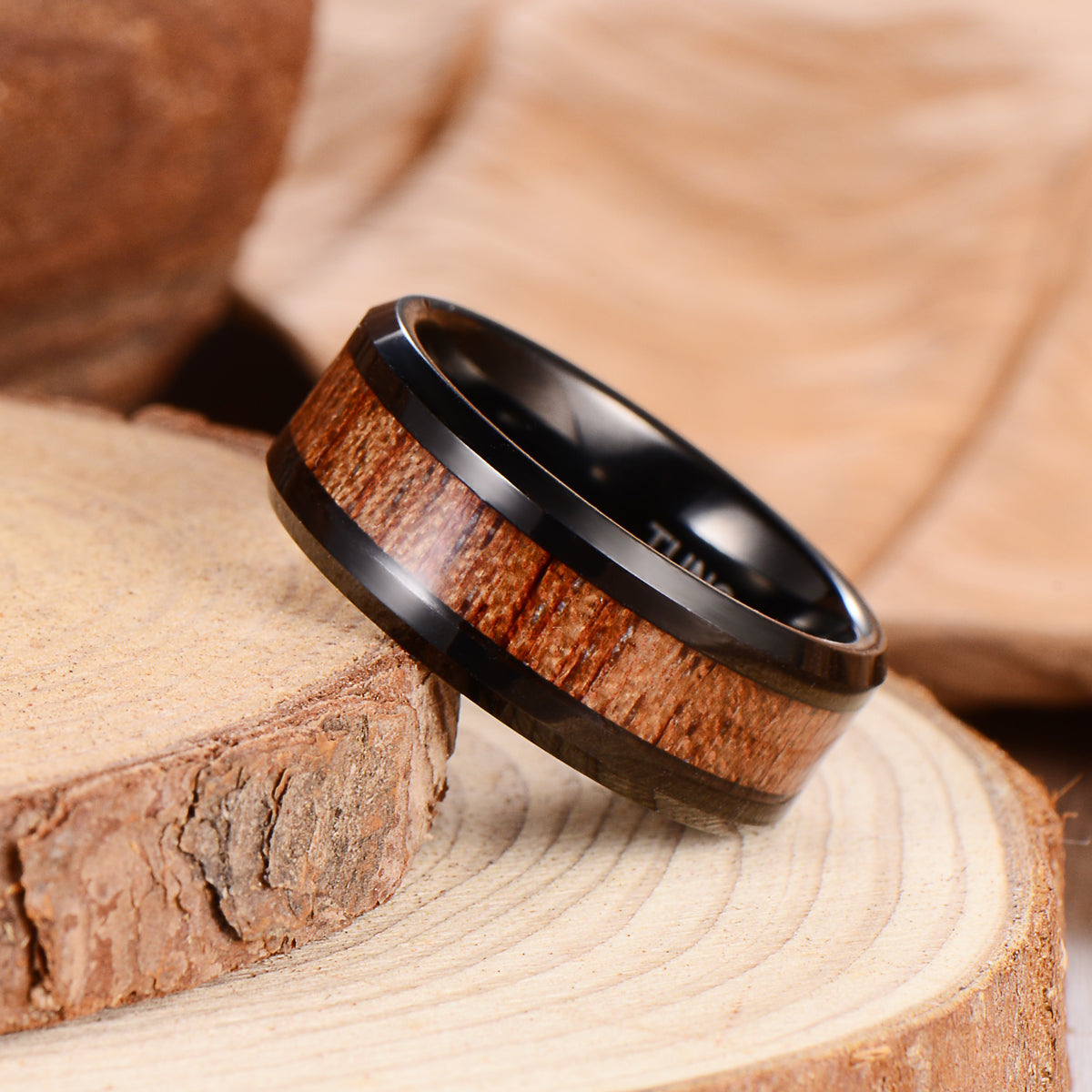 Men's Rosewood Black Tungsten Ring - R183 Men's Ring Ouyuan Jewelry 