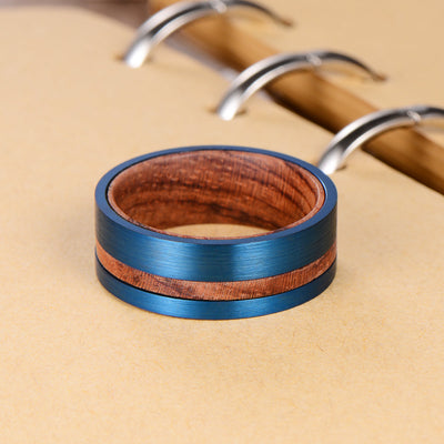 Men's Rosewood Blue Tungsten Ring Men's Ring Ouyuan Jewelry 