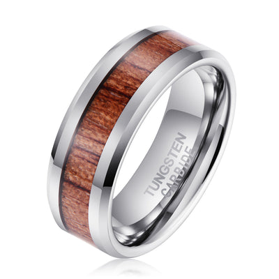 Men's Rosewood Inlay Silver Tungsten Ring Men's Ring Ouyuan Jewelry 