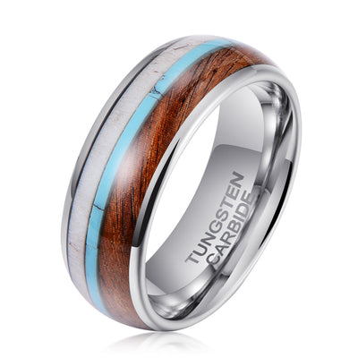 Men's Sand Grain Wood Silver Tungsten Ring Men's Ring Ouyuan Jewelry 