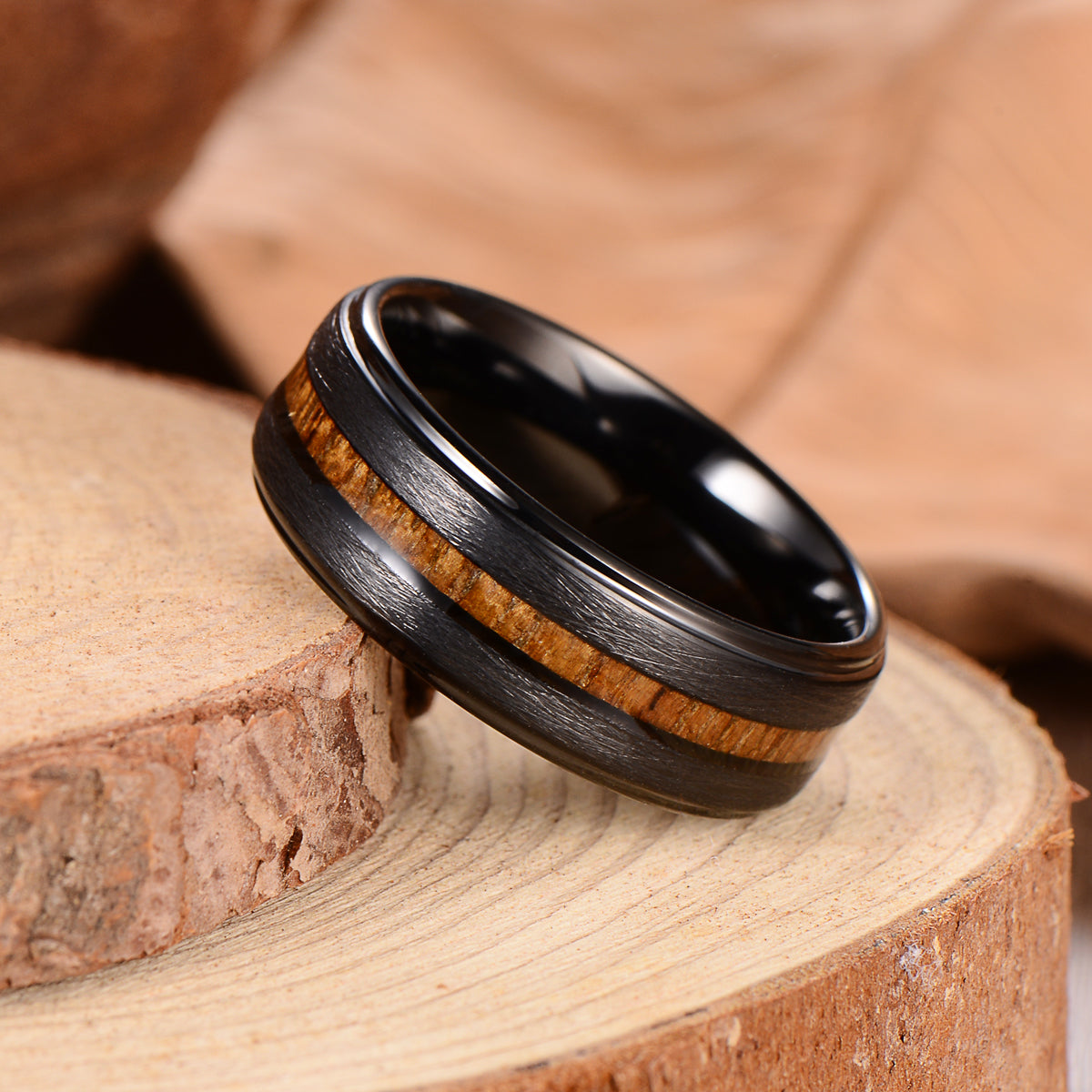 Men's Teak Wood Black Tungsten Ring Men's Ring Ouyuan Jewelry 