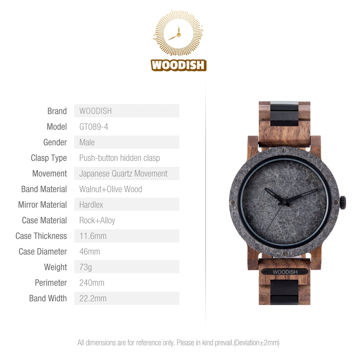 Men's Walnut and Olive Wood Watch GT089-4 Men's watch Bobo Bird 