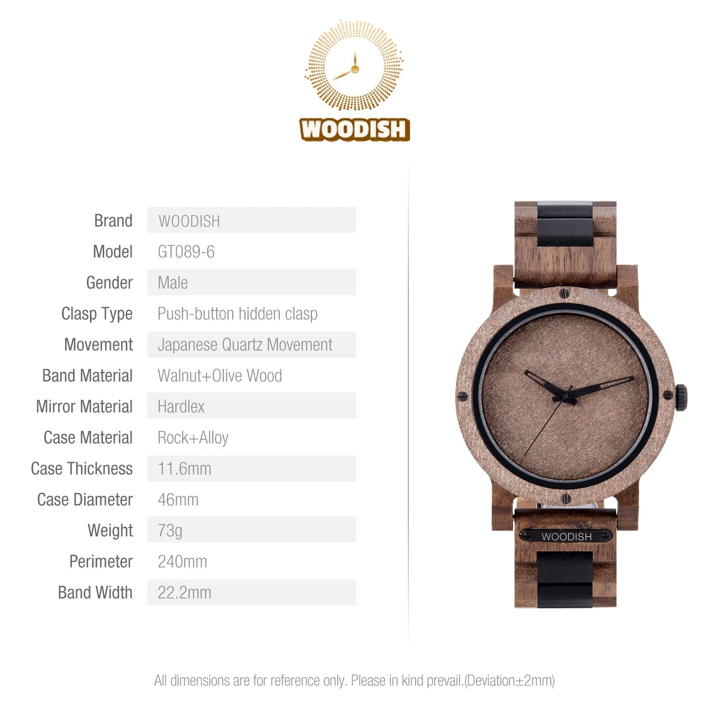 Men's Walnut and Olive Wooden Watch GT089-6 Men's watch Bobo Bird 