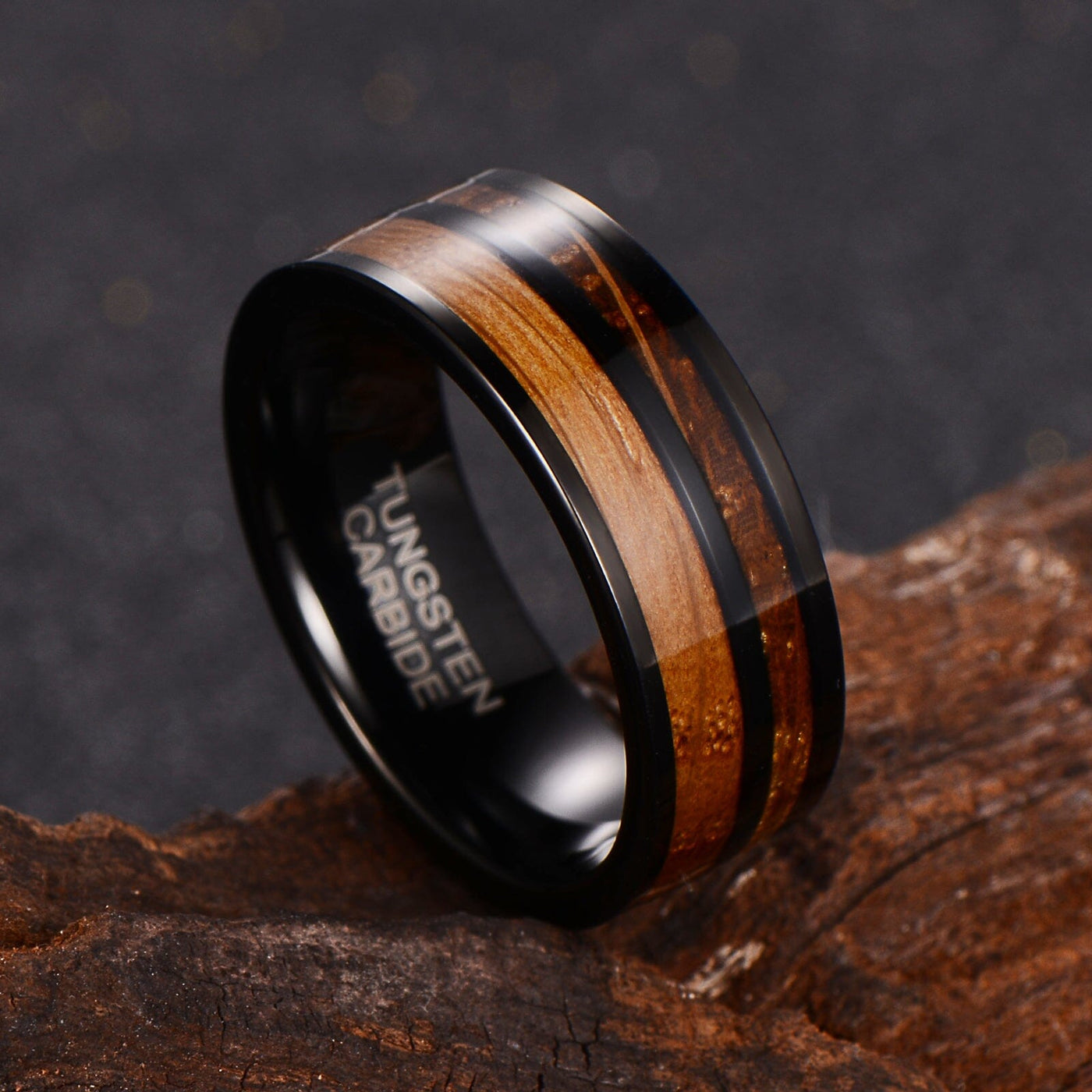 Men's Whisky Wood Black Tungsten Ring WR-219 Men's Ring Ouyuan Jewelry 