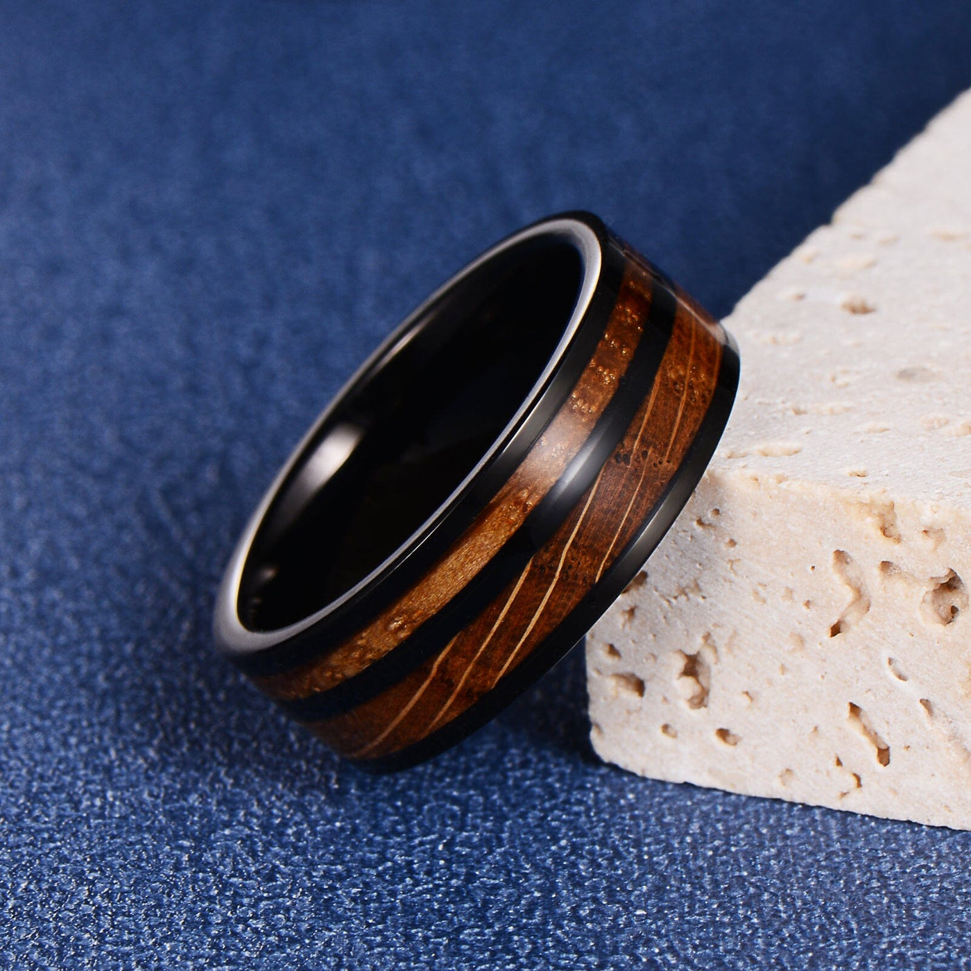 Men's Whisky Wood Black Tungsten Ring WR-219 Men's Ring Ouyuan Jewelry 