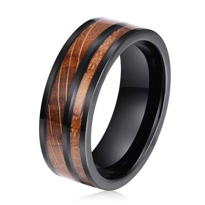 Men's Whisky Wood Black Tungsten Ring WR-219 Men's Ring Ouyuan Jewelry 