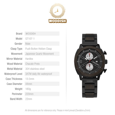 Military Chacate Preto Chronographic Wooden Watch for Men GT107-1 Men's watch Bobo Bird 