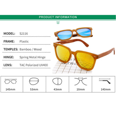 Polarized Walnut Blue Lens Sunglasses S2116 Unisex Sunglasses Retsing Eyewear 