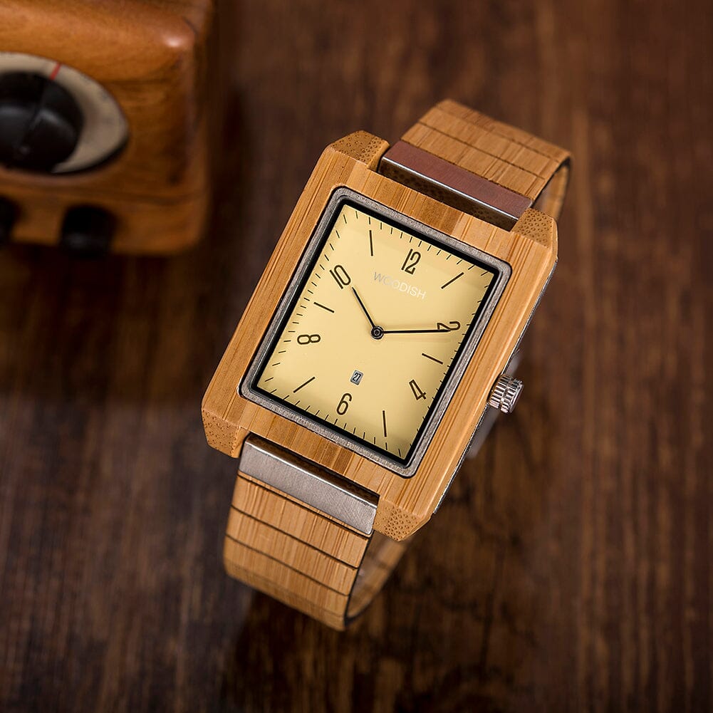 Rectangular Metal and Bamboo Watch for Men GT029-2 Men's watch Bobo Bird 