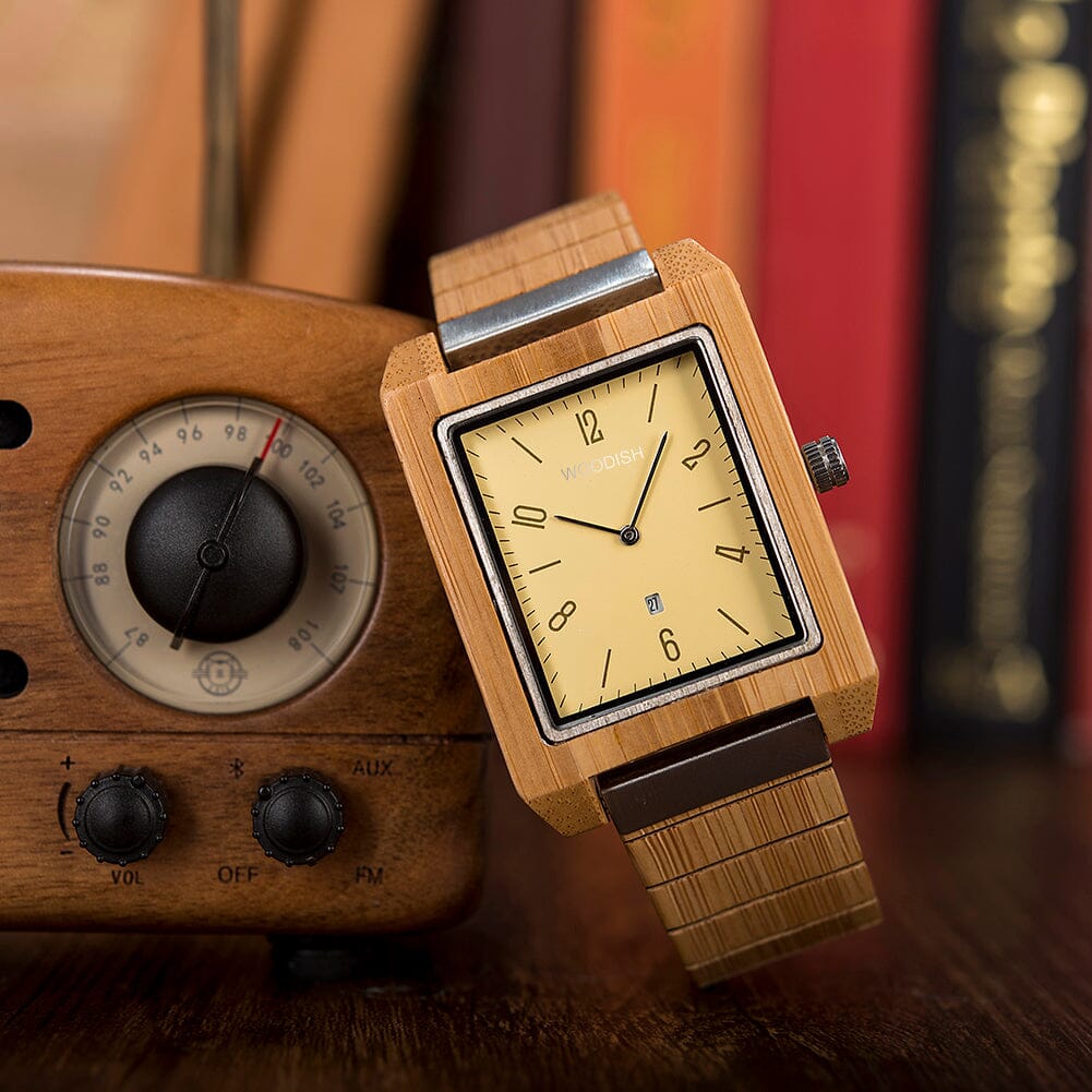 Rectangular Metal and Bamboo Watch for Men GT029-2 Men's watch Bobo Bird 