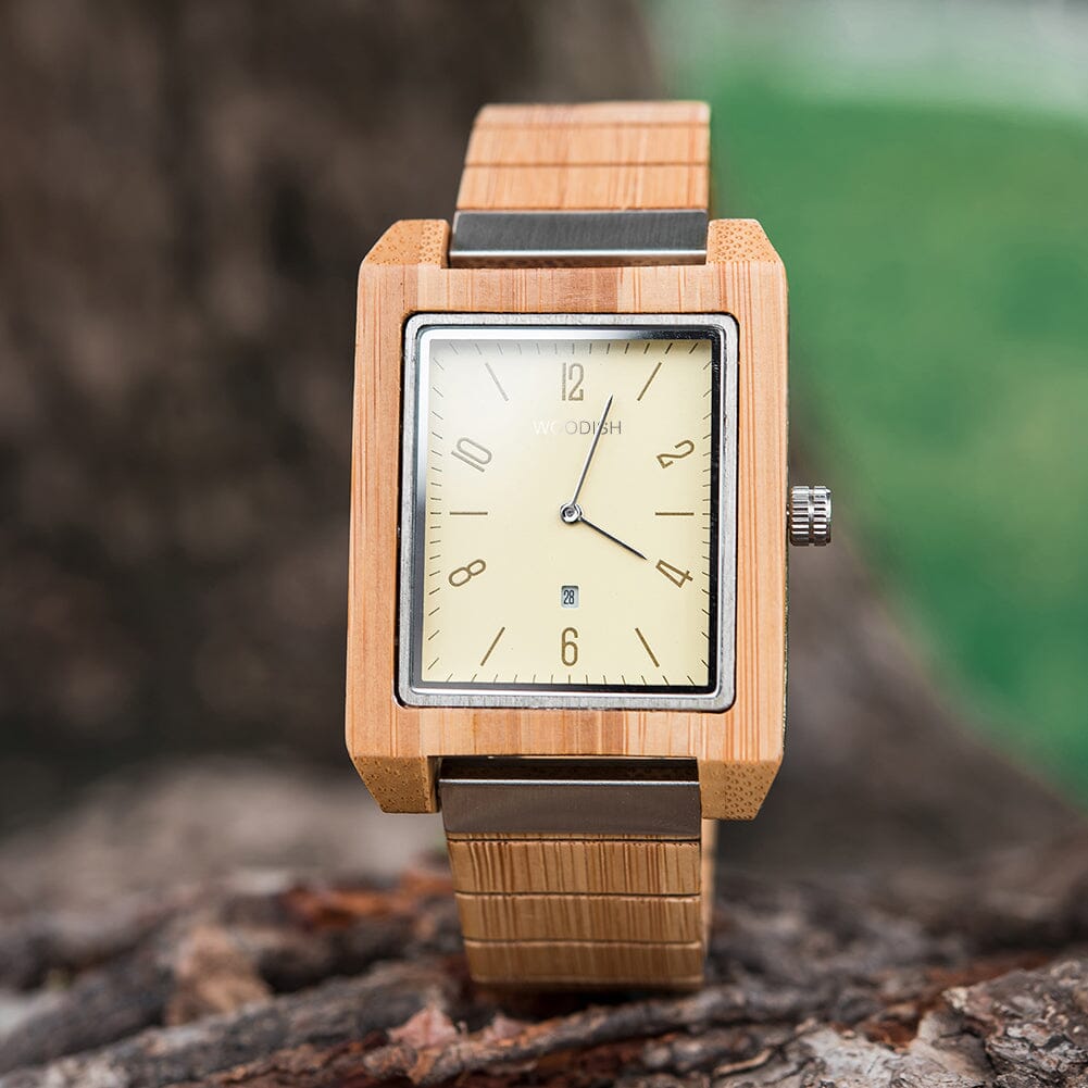 Rectangular Metal and Bamboo Watch for Men GT029-2 Men's watch Bobo Bird 