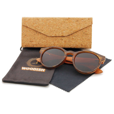 Round Brown Lens Polarized Bubinga Wood Sunglasses S910 Unisex Sunglasses Retsing Eyewear 