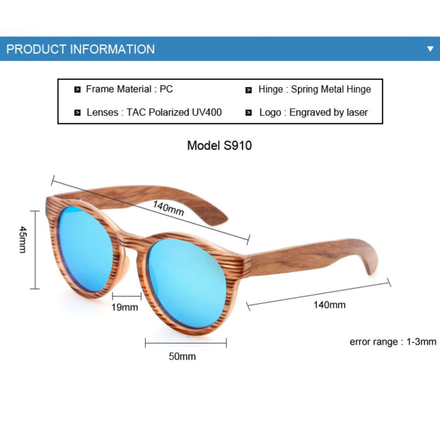 Round Brown Lens Polarized Bubinga Wood Sunglasses S910 Unisex Sunglasses Retsing Eyewear 