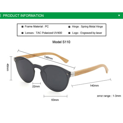 Round Gray Lens Polarized Bamboo Sunglasses S110 Unisex Sunglasses Retsing Eyewear 