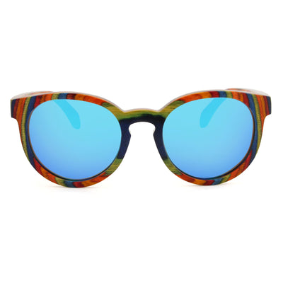 Round Skateboard Blue Lens Polarized Bamboo Sunglasses 4850-1 Unisex Sunglasses Retsing Eyewear 