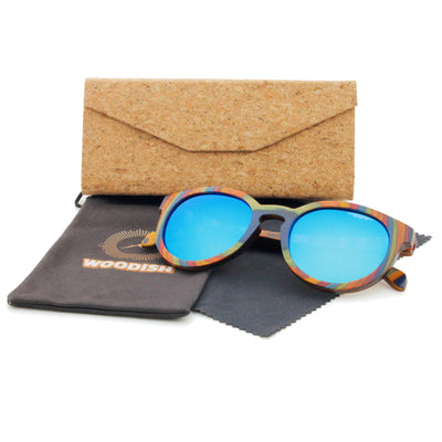 Round Skateboard Blue Lens Polarized Bamboo Sunglasses 4850-1 Unisex Sunglasses Retsing Eyewear 