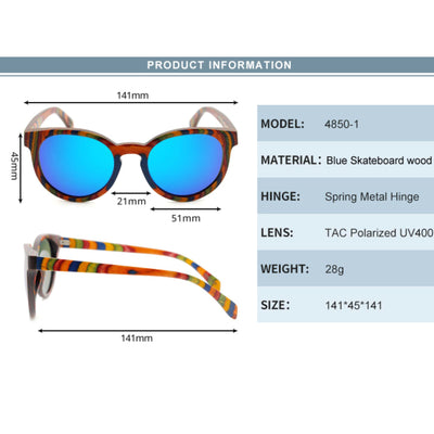 Round Skateboard Blue Lens Polarized Bamboo Sunglasses 4850-1 Unisex Sunglasses Retsing Eyewear 