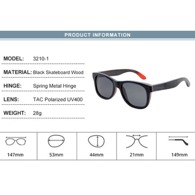 Skateboard Wood Gray Lens Polarized Sunglasses 3210-1 Unisex Sunglasses Retsing Eyewear 