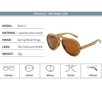 Stylish Layered Zebrawood Polarized Sunglasses 5630-3 Unisex Sunglasses Retsing Eyewear 