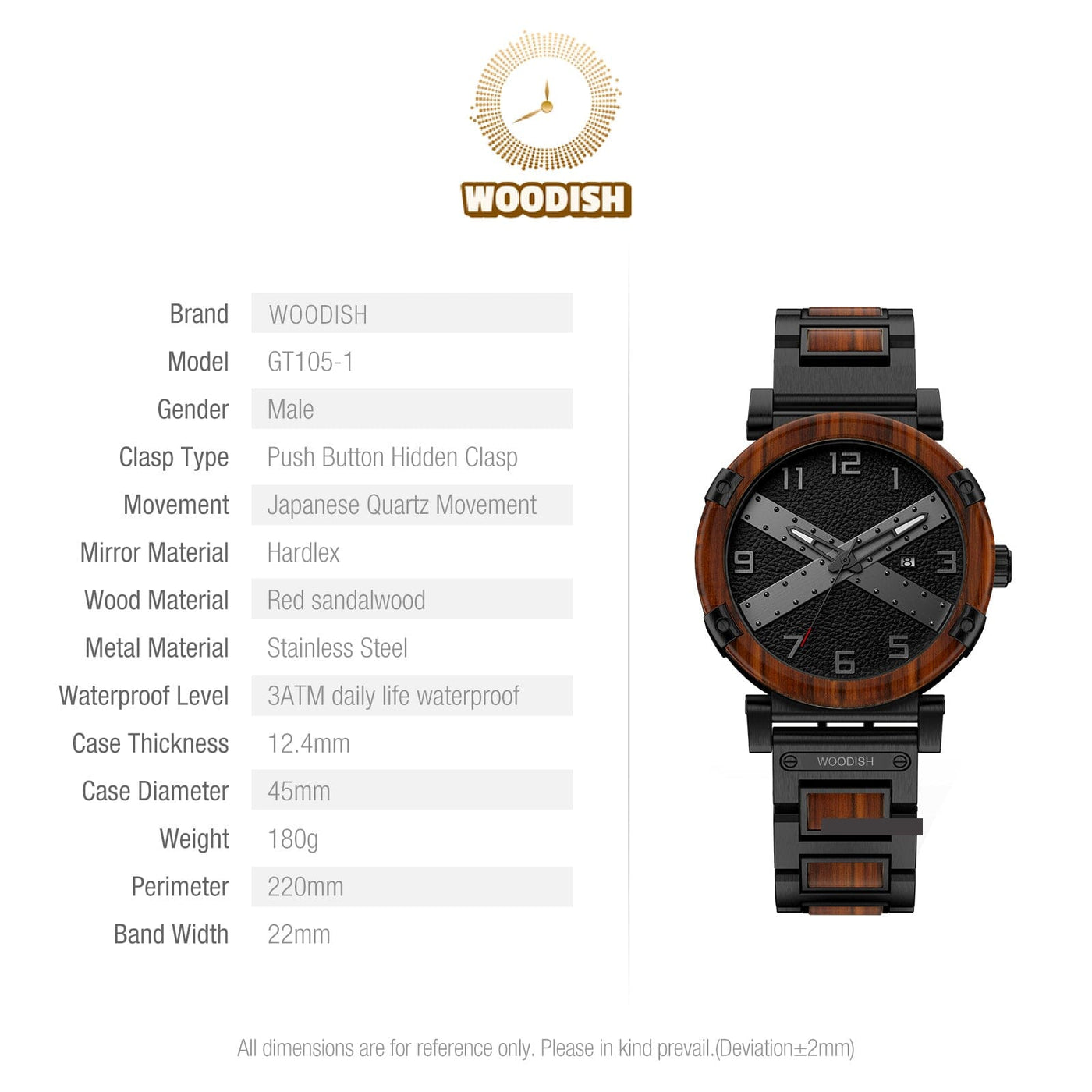 Unique Red Sandalwood Wooden Watch for Men GT105-1 Men's watch Bobo Bird 