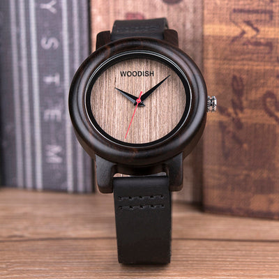 Women's Round Ebony Wooden Watch B18 Women's watch Free Man 