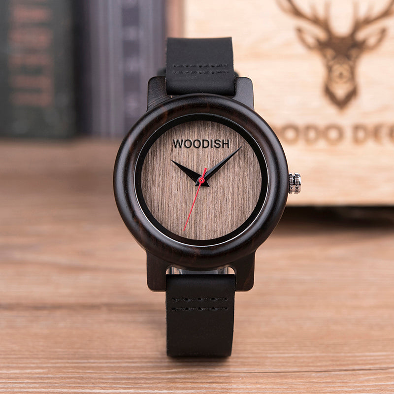 Women's Round Ebony Wooden Watch B18 Women's watch Free Man 