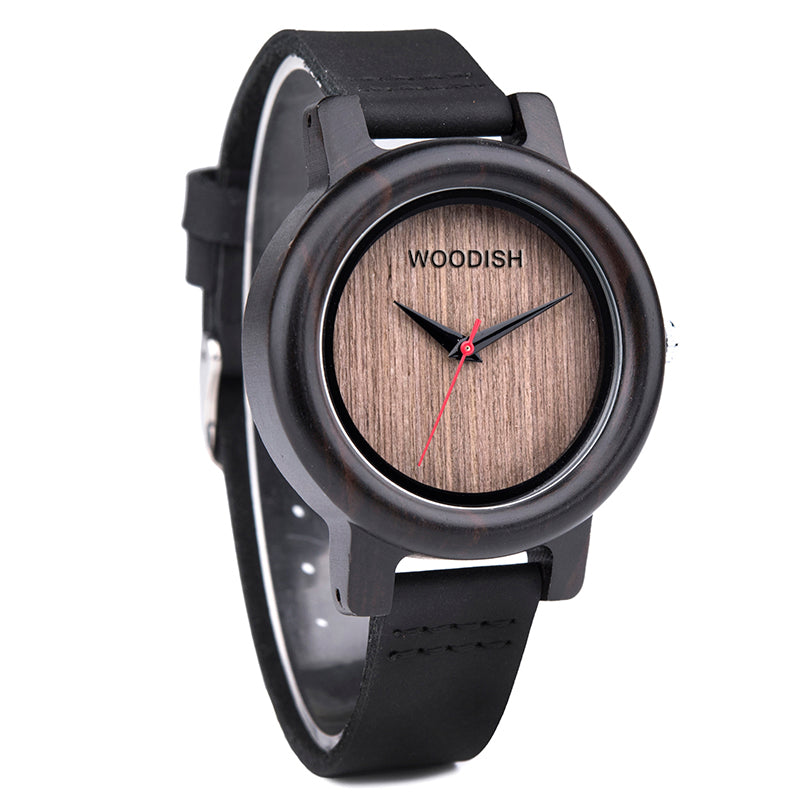 Women's Round Ebony Wooden Watch B18 Women's watch Free Man 