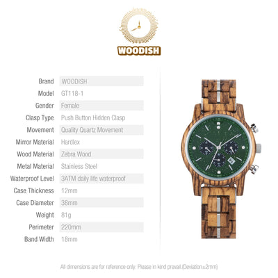 Womens Zebrawood and Stainless Steel Chronograph Wooden Watch GT118-1 Women's watch Bobo Bird 