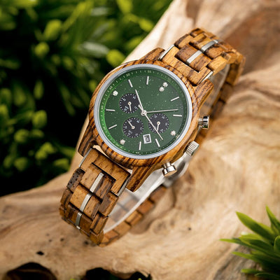 Womens Zebrawood and Stainless Steel Chronograph Wooden Watch GT118-1 Women's watch Bobo Bird 