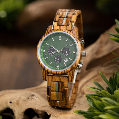 Womens Zebrawood and Stainless Steel Chronograph Wooden Watch GT118-1 Women's watch Bobo Bird 