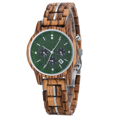 Womens Zebrawood and Stainless Steel Chronograph Wooden Watch GT118-1 Women's watch Bobo Bird 