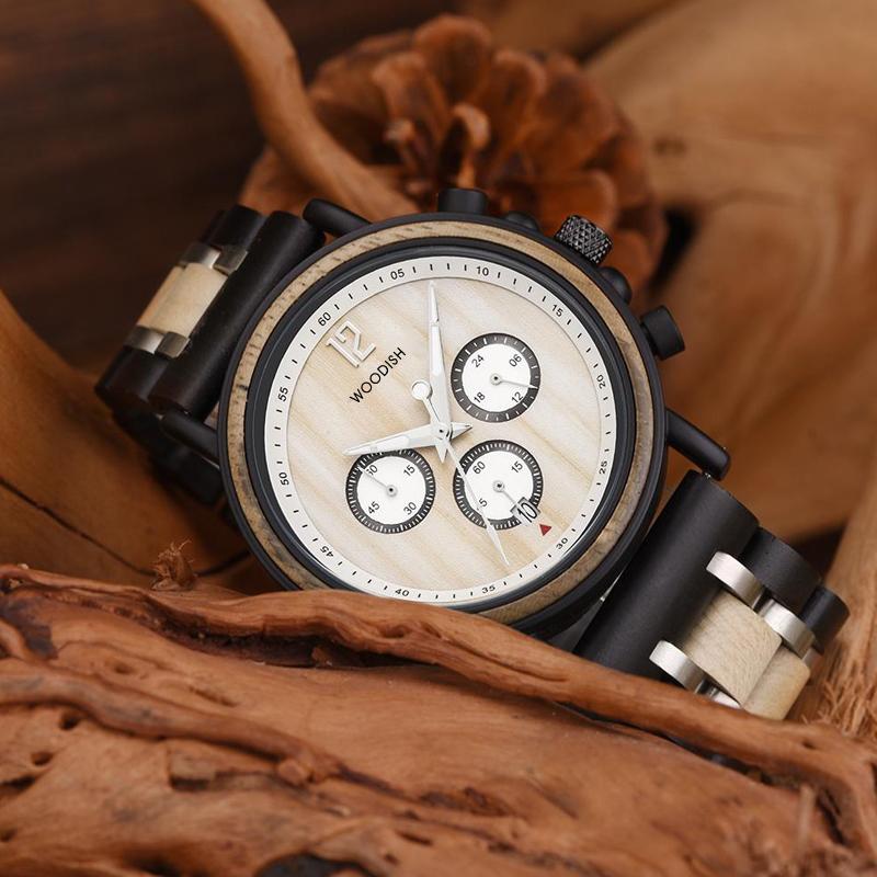 Wooden Luxury Stylish Chronograph Military Men's Watch S18-2 Men's watch Bobo Bird 